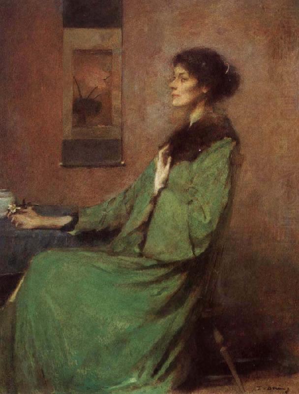 Thomas Wilmer Dewing Portrait of lady holding one rose china oil painting image